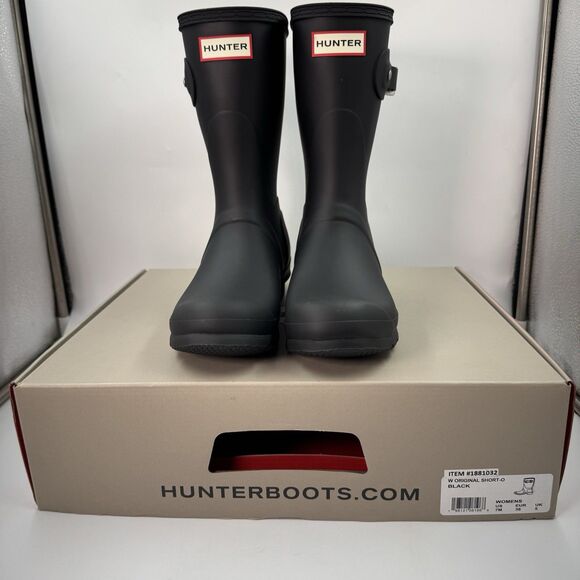 Hunter Women's Original Short Boot Black Matte US 7 Waterproof, Rain Boot New - Picture 1 of 16